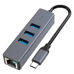 Adaptador Hub USB-C RJ45 USB 3.0 4 en 1 - Gris