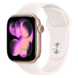 Apple Watch Series 11 MEV74LW/A Parlante Aluminio 46mm Ouro Rosa - Esportiva Blush Claro M/L